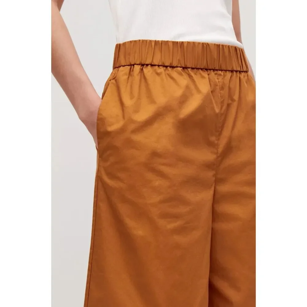 COS Mustard Wide Leg Culotte Pants Elastic Waist Cropped Trousers US 2